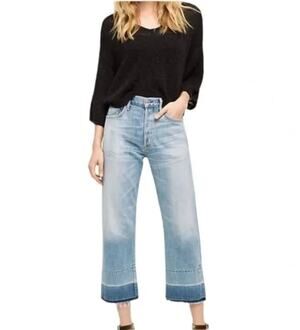 Citizens Of Humanity Womens 26 Blue Cora High Rise Crop Undone Hem Denim Jean